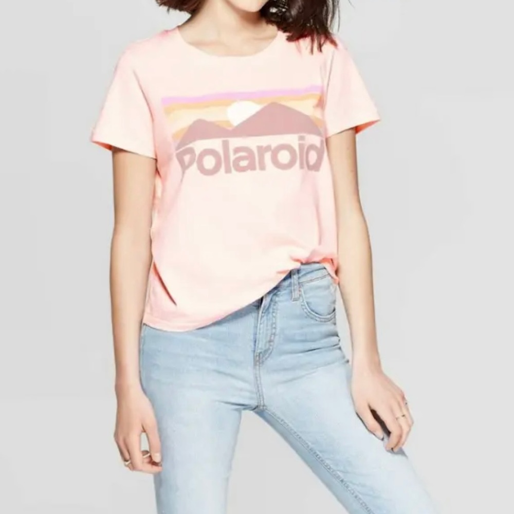 Polaroid Womens Short Sleeve Graphic T-Shirt (Juniors') -Pink-medium